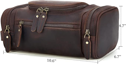 Polare Toiletry Bag Full Grain Leather Shaving Kit Dopp Kit Travel Case Wash Bag with YKK Zippers