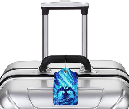 Set of 2 Dragon Luggage Tags for Suitcases Travel, Cool Blue Bag Tags for Luggage Backpack with Privacy Cover Id Label, Stainless Steel Loop and Address Card