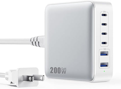 USB C Charger Block Charging Station 200W,Upgraded GaN IV 6-in-1 USB C Charger Fast Charging Hub,PD 65W Laptop Desktop Charging Adapter Compatible with MacBook/iPad, DELL,iPhone 16/15,Android etc