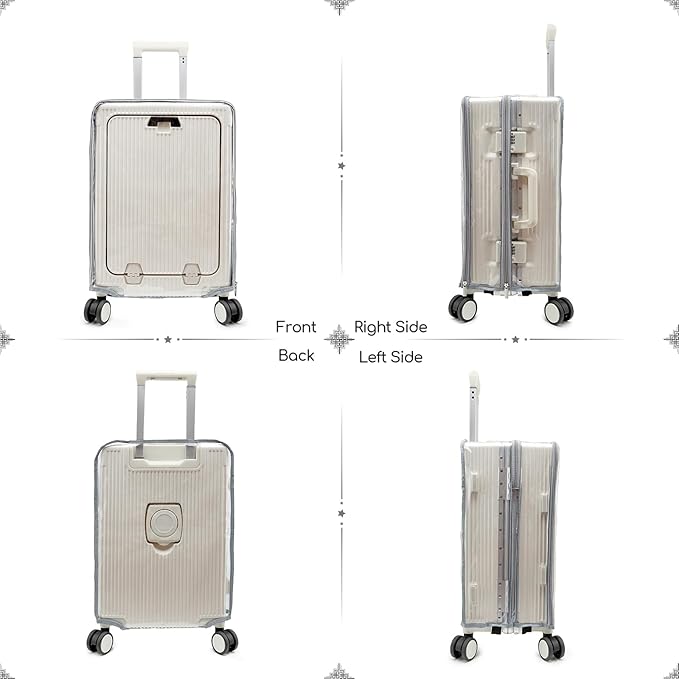 Clear Carry On Luggage Cover, No Disassembly, 24 Inch with Front Pocket Zipper, PVC Plastic Material, Travel Waterproof Transparent Suitcase Protector