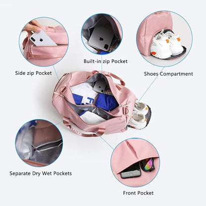 ZUEVI Sports Gym Duffel Bag for Men Women Waterproof Weekender Travel Bag with Shoes Compartment Dry and Wet Separation for Training Swim Yoga(Light Blue)