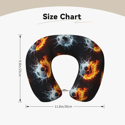 Neck Pillow Memory Foam Chin Cushion with Breathable Cover Water Fire Soccer Ball, Cute Airplane Car Pillows for Office Head Pain Relief