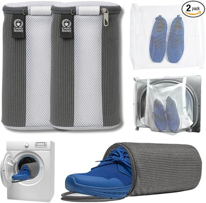 ComfyHomey Shoe Laundry Bag Set: 2 Pack Shoe Washing Machine Bag + Reusable Dryer Mesh Bag | Durable, Tear-Resistant, Reinforced Zipper | 360° Clean for Sneakers, Tennis & Gym Shoes, Easy & Safe Wash