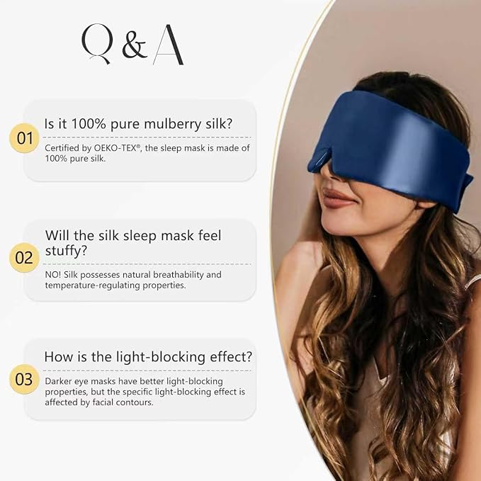 ZIMASILK 100% 22 Momme Mulberry Silk Sleep Mask - Full Silk Filled, Ultra-Soft & Breathable, Face-Hugging Blackout Eye Cover for Sleeping (Navy Blue)