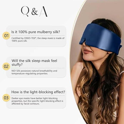 ZIMASILK 100% 22 Momme Mulberry Silk Sleep Mask - Full Silk Filled, Ultra-Soft & Breathable, Face-Hugging Blackout Eye Cover for Sleeping (Navy Blue)