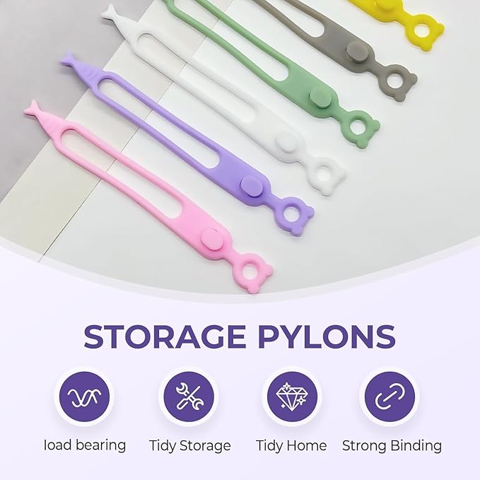 Data Cable Organizer, Upgrade Elastic Silicone Cable Straps Cord Organizer Silicone Headphone Organizers, Reusable Cable Ties Wire Organizer for Bundling and Earphone Phone Charger (24)