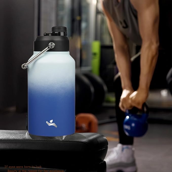 Jug with Handle,87 oz Insulated Water Bottle with Carrying Pouch, Double Wall Vacuum Stainless Steel Metal Bottle,Sky