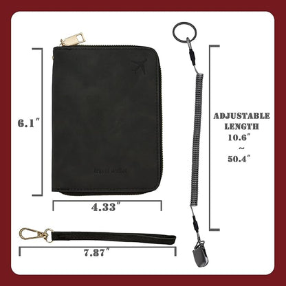Passport Holder with Tether and Clip to Prevent Loss and Theft, Rfid Passport Holder for Travel, Passport Cover, Wallet & Case for Men and Women (With Tether and Clip)