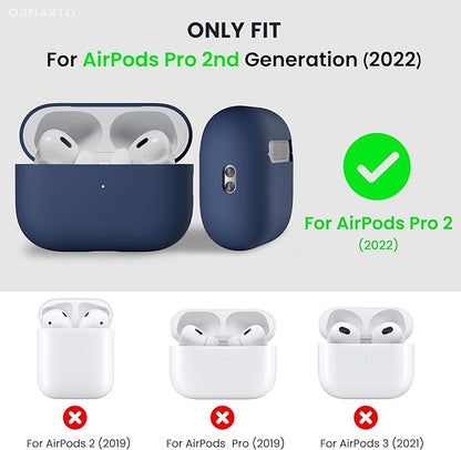 ORNARTO Compatible with AirPods Pro 2 Case 2022, Full Protective Hybrid Silicone for AirPods Pro 2nd Generation Case, Front LED Visible Skin Cover-Navy Blue