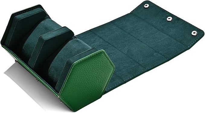 Oirlv Luxury Hexagonal Leather Watch Travel Case Watch Organizer Case for Men Portable Jewelry Storage Roll Organizer(2-Slot,Green)