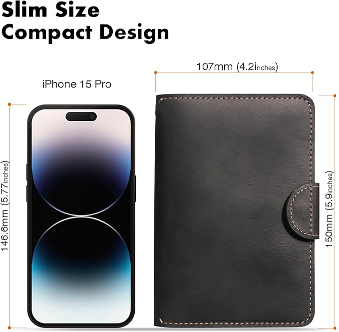 Genuine Leather Passport Holder for Travel - Rfid Passport Wallet with Hidden AirTag Slot, for 2 Passport Capacity, 2 Card Slots,for Men & Women & Family - Button Bifold Hidden Airtag Slot Style,Black