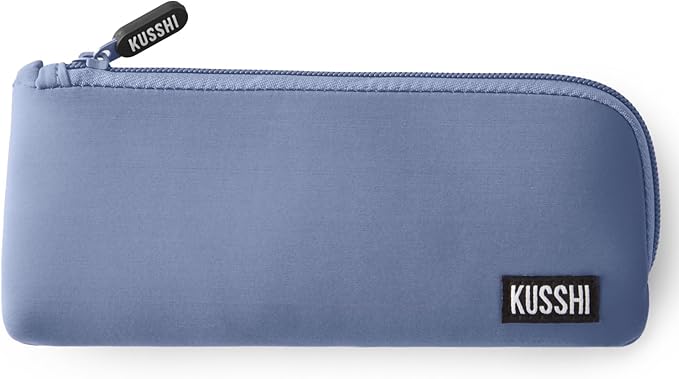 KUSSHI Neoprene Zipper Makeup Brush Pouch and Travel Pencil Case for Beauty Tools, Pencils, Brushes & Small Accessories - Makeup Brush Bag Pouch for Organization and Travel Items (Pearl Blue)