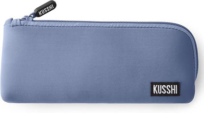 KUSSHI Neoprene Zipper Makeup Brush Pouch and Travel Pencil Case for Beauty Tools, Pencils, Brushes & Small Accessories - Makeup Brush Bag Pouch for Organization and Travel Items (Pearl Blue)
