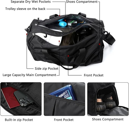 ZUEVI Sports Gym Duffel Bag for Men or Women Waterproof Weekender Travel Bag with Shoes Compartment Dry and Wet Separation for Training Swim Yoga(Black)