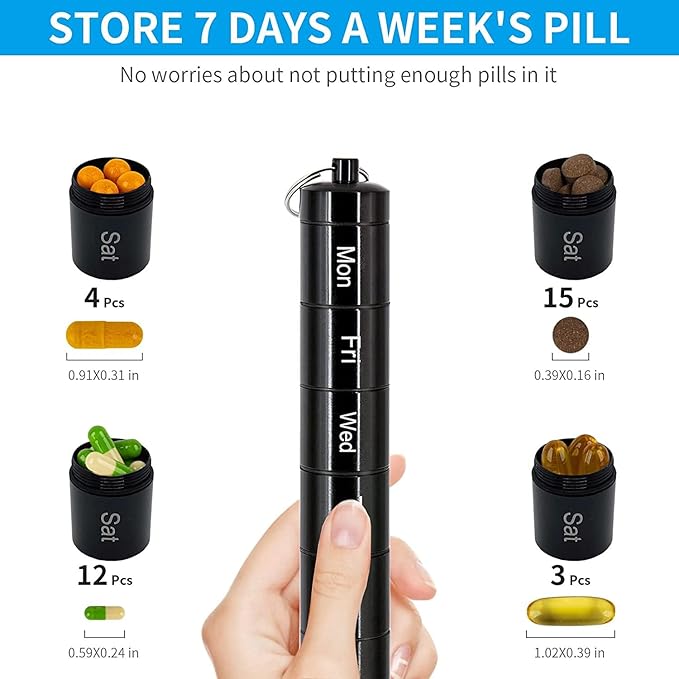 2 PCS Metal Travel Pill Organizer Large - Rainbow Weekly Pill Case +7 Day Pill Organizer-Waterproof Pill Box Container - Compact and Durable Medicine Organizer