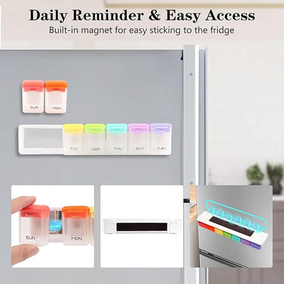 Weekly Pill Organizer Magnetic Large Travel Pill Case, Week Once Daily Medication Dispenser Medicine Container Holder for Supplement Box 7 Day 1 Time a Day (White)