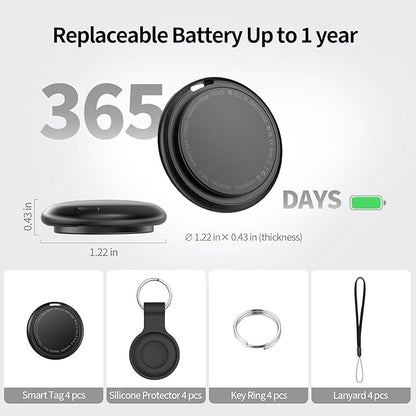 Air Tracker Tags 4 Pack, Bluetooth Smart Tag for Item Finder, Compatible with iOS Find My, Replaceable Battery & Long Battery Life, Item Locator for Keys, Luggage, Bags, Wallet with Key Chain