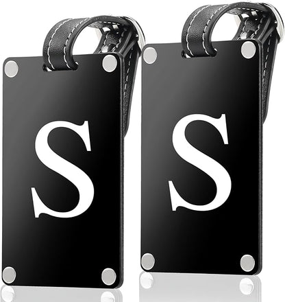 Premium 3-Layer Aluminum Luggage Tags by Fortuna - Easy to Claim, Laser-Engraved, Plastic-Free, and Eco-Friendly Luggage Tag Holders, 2-Pack, Black (S)