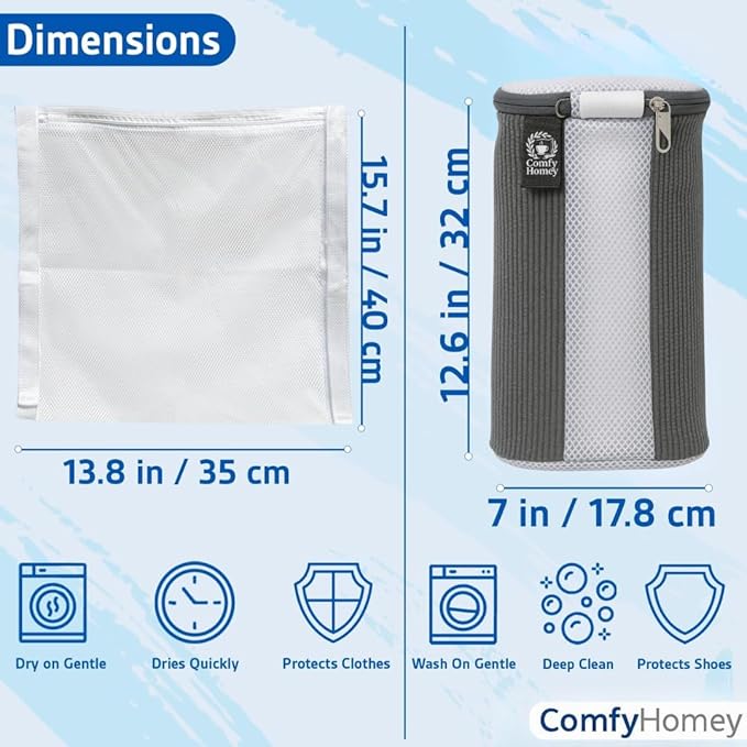 ComfyHomey Shoe Laundry Bag Set: 2 Pack Shoe Washing Machine Bag + Reusable Dryer Mesh Bag | Durable, Tear-Resistant, Reinforced Zipper | 360° Clean for Sneakers, Tennis & Gym Shoes, Easy & Safe Wash