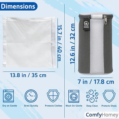 ComfyHomey Shoe Laundry Bag Set: 2 Pack Shoe Washing Machine Bag + Reusable Dryer Mesh Bag | Durable, Tear-Resistant, Reinforced Zipper | 360° Clean for Sneakers, Tennis & Gym Shoes, Easy & Safe Wash