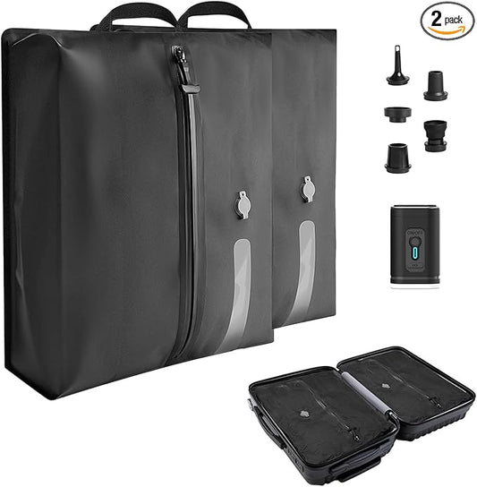 Vacuum Bags with Wireless Pump, Reusable Compression Space Saver for Travel, Visual window,Sealed and dust-free,IP68 Waterproof Packing Cubes for Carry On Suitcases & Backpacks (2PC)