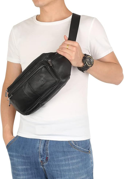 Genuine Leather Fanny Pack/Waist Bag/Organizer with Adjustable Belt, Multiple Pockets For Men and Women