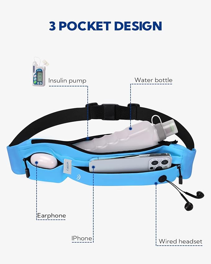 WATERFLY Running Belt Fanny Pack: Runner Marathon Jogging Waist Pack Sport Workout Exercise Fitness Phone Holder Belt for Men Women Jogger Slim Waistband Black