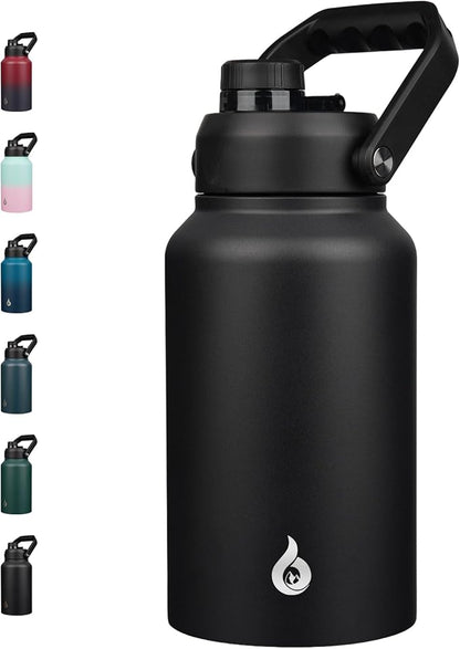 BJPKPK 87oz Insulated Water Bottle, Dishwasher Safe 2/3 Gallon Water Bottle with Ergonomic Handle, BPA Free Leak Proof Water Jug,Stainless Steel Metal Flasks with Anti-slip Bottom, Black