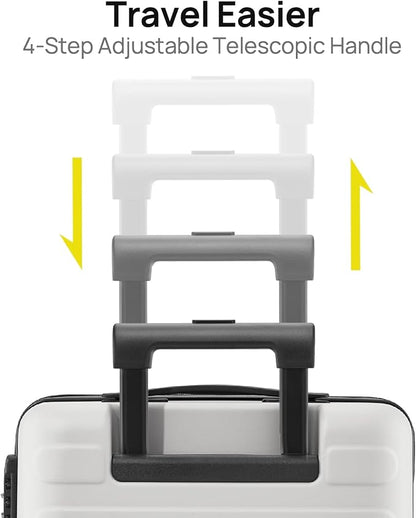 NINETYGO Medium Checked Luggage 24 Inch, Checking In Luggage with Smooth Spinner Wheels, Lightweight, Hard Shell PC Suitcase, Lightweight Travel Luggage, TSA Approved (Lily White, Rhine Basic)