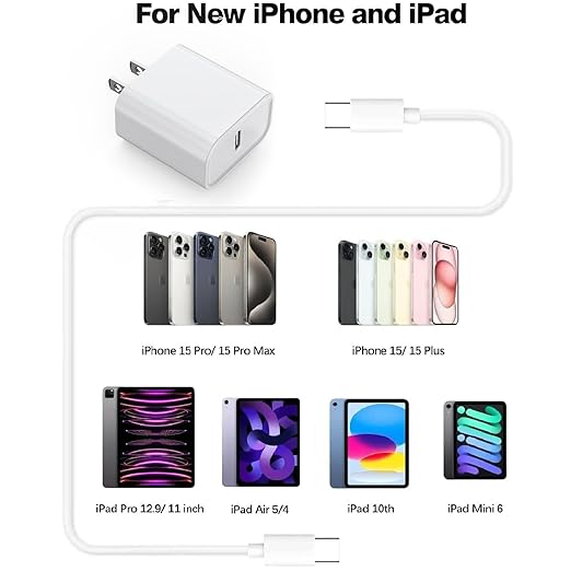 10FT Fast Charging for iPhone 16 15 Charger,2Pack 20W USBC Wall Charger Travel Plug Block Long 10Foot iPhone 16 15 Charging Cable for iPhone 16/16 Pro/15/15 Plus/15 Pro/15 Pro Max/iPad Mini 6/iPad Air