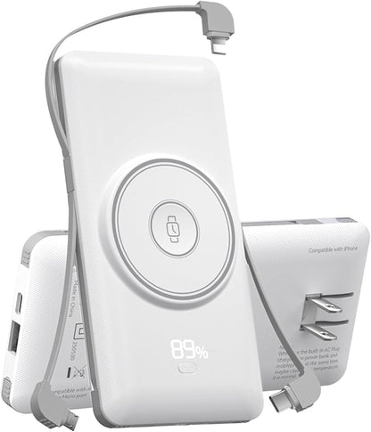 Magnetic 10000mAh Portable Charger for iWatch & iPhone, 22.5W USB C Fast Charging Wireless Power Bank Built-in Cables and Wall Plug, External Travel Battery Pack Compatible with iOS Android Devices