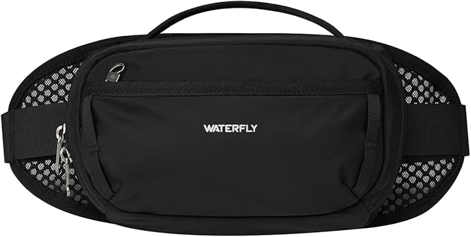 WATERFLY Fanny Pack Waist Bag: 2.3L Large RFID Blocking Crossbody Bags for Women Men, Breathable Casual Anti-Theft Hip Pouch for Traveling Walking Hiking-Black