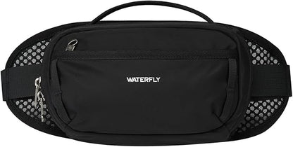 WATERFLY Fanny Pack Waist Bag: 2.3L Large RFID Blocking Crossbody Bags for Women Men, Breathable Casual Anti-Theft Hip Pouch for Traveling Walking Hiking-Black