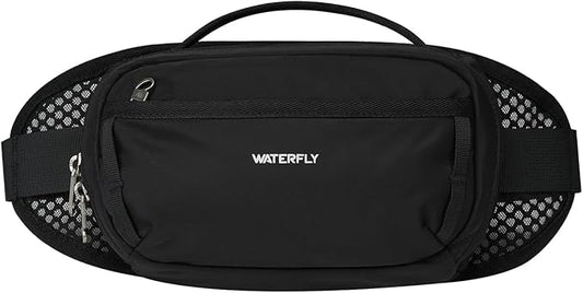 WATERFLY Fanny Pack Waist Bag: 2.3L Large RFID Blocking Crossbody Bags for Women Men, Breathable Casual Anti-Theft Hip Pouch for Traveling Walking Hiking-Black