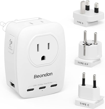 BEONDON European Travel Adapter Kit with Detachable Plugs (C/E/F/G) for UK, France, Germany, Italy, Spain & More - 2 US Outlets & 5 USB Ports (3 USB C) - Multi-Device Charger