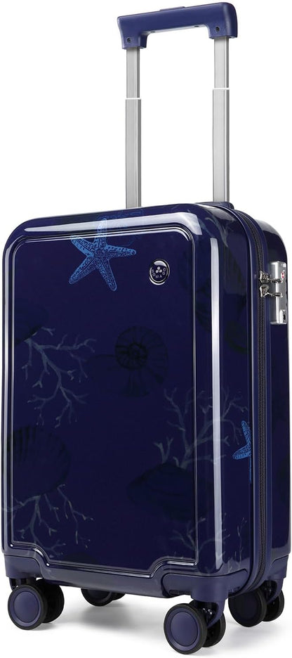 Somago Spinner 18" Hardside PC Carry on Suitcase with TSA Lock Lightweight Children Luggage(18inch, Seashell Navy)