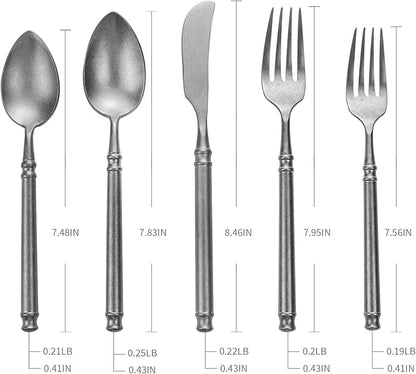 Silverware Set Flatware Set 18/10 Stainless Steel Cutlery Set Matte Finished Vintage 20 Pieces Service for 4