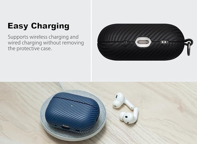 Leather Case - for AirPods Pro 3 Case Cover with Keychain - Selected Skin-friendly Leather, Carbon Fibre Texture, Handmade Shockproof Hard Cover for AirPods Pro 3rd Generation Earbuds - Black