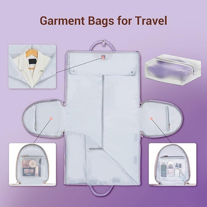 Garment Bags for Travel for Women, Stylish Garment Duffle Bag, Convertible & Foldable 2 in 1 PU Suit Bag For Hanging Clothes, Business Trip Bag With Toiletry Pocket & Shoes Compartment, Purple