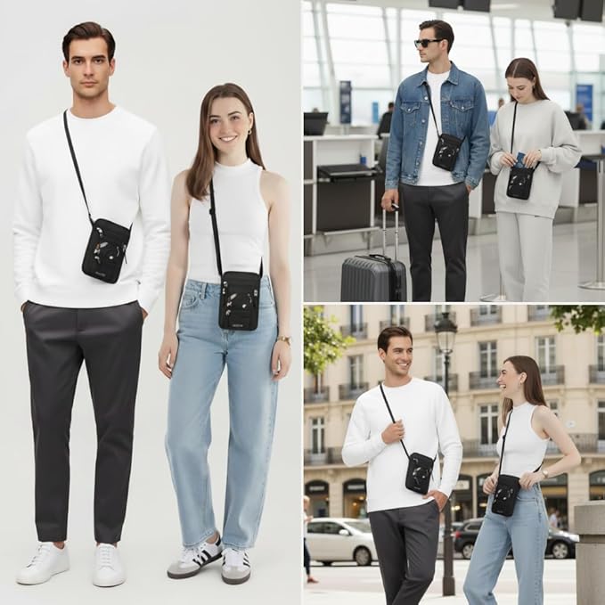 elzama Travel Wallet Passport Holder, RFID Neck Wallet for Traveling Men Women, Super Slim Lightweight Travel Pouch Document Holder Passport Wallet with Neck Strap, Light Grey