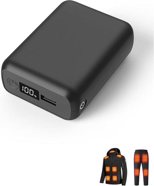 Pexzey 𝟳.𝟰𝗩/𝟱𝗩 𝟮𝟬𝟬𝟬𝟬𝗺𝗔𝗵 Heated Vest Battery Pack, LED Display, Power Bank with USB/Type-C/DC 3.8 Output and LED Display, Portable Charger, Compatible with Heated Vests, Jackets, Pants
