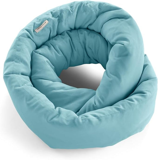 Huzi Infinity Pillow Mini - Kids Travel Neck Pillow - Machine Washable - Home Travel Flight Road Car Train Trips (Airy Blue)