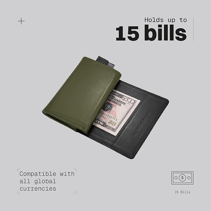 The Frenchie Co. - AirTag Speed Wallet - Ultra Slim Front Pocket Wallet with AirTag Holder - RFID Blocking Quick-Access Pull Tab - Full-Grain Italian Leather