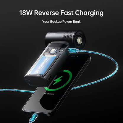 JISULIFE Portable Handheld Fan Ultra2 9000mAh, Max 25 Hrs, 5 IN 1, 100 Speed Turbo Fan, Rechargeable 18W Power Bank with Flashlight, Metal Shell Multi-Function Travel Essentials Gifts for Men-Grey