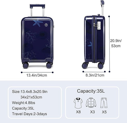 Somago Spinner 18" Hardside PC Carry on Suitcase with TSA Lock Lightweight Children Luggage(18inch, Seashell Navy)