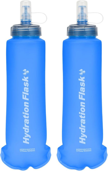 TRIWONDER TPU Collapsible Flask BPA-Free Soft Folding Water Bottles for Hydration Pack - Ideal for Running Hiking Cycling Climbing (500ml/16.9oz - Blue - Pack of 2)