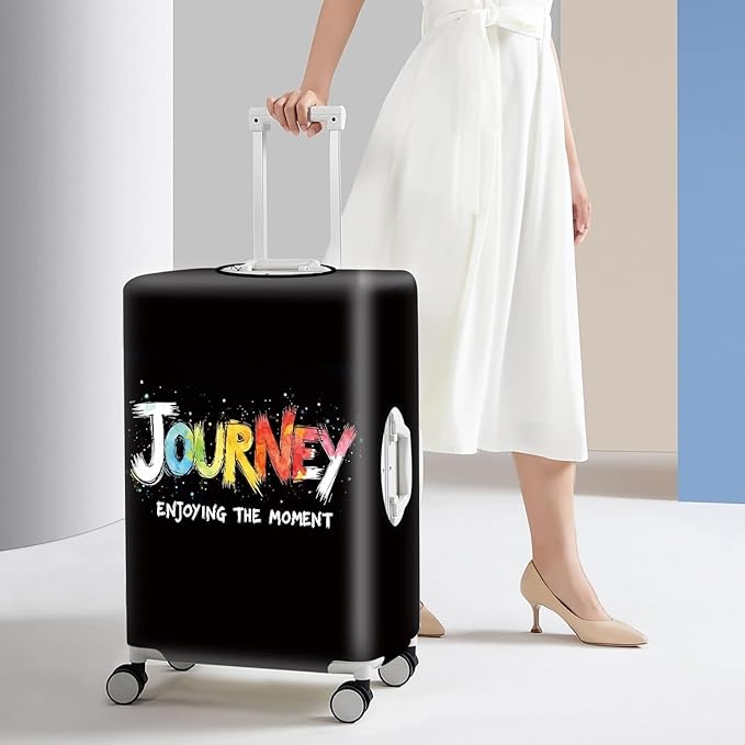 Colorful Journey Luggage Cover – Elastic Space-Themed Travel Suitcase Protector with Wheels, 'Enjoying the Moment' Design,M