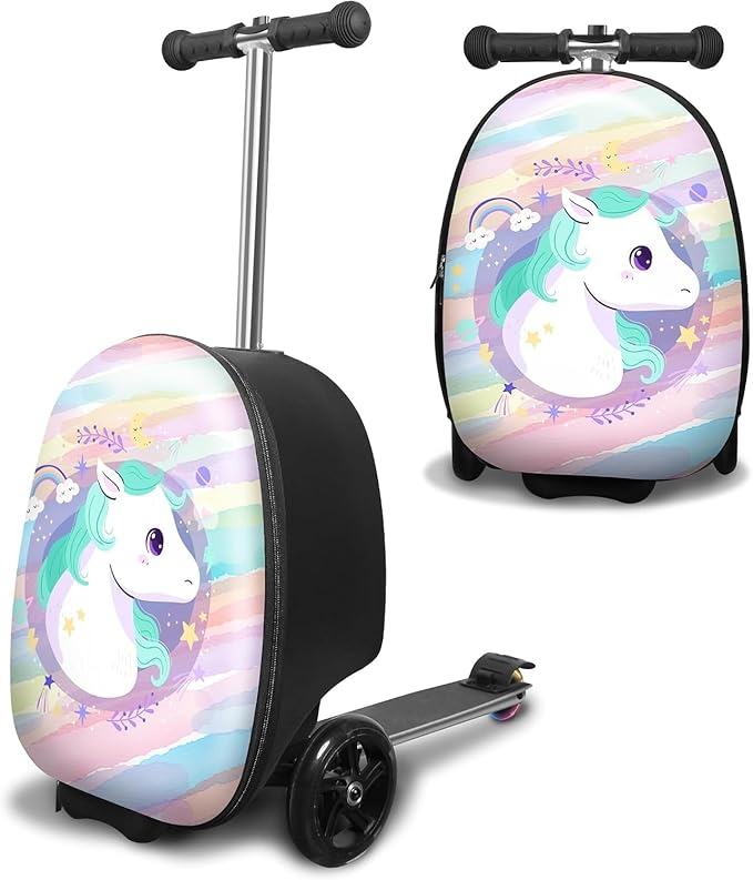 ALVOD Scooter Suitcase for Kids - Scooter Luggage for Kids Lightweight Suitcases with LED Light Wheels