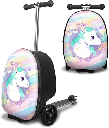 ALVOD Scooter Suitcase for Kids - Scooter Luggage for Kids Lightweight Suitcases with LED Light Wheels