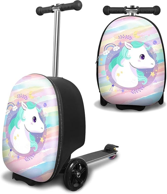 ALVOD Scooter Suitcase for Kids - Scooter Luggage for Kids Lightweight Suitcases with LED Light Wheels